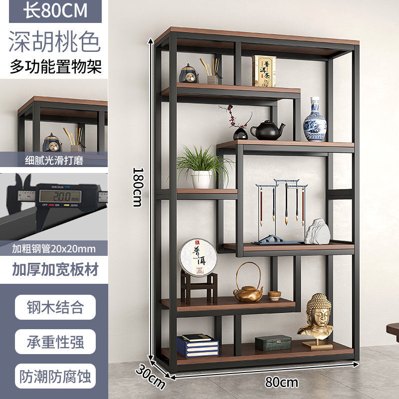 新しい中国風の茶室の棚茶ディスプレイキャビネット非無垢材の壁全体のリビングルームモダンなシンプルな装飾品ラック|undefined