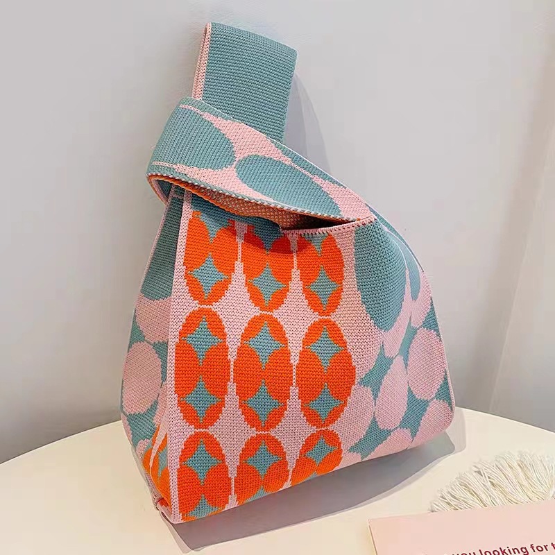 INS bolso de celebridad de Internet bolso de cubo de lana de punto para mujer bolso de mano casual bolso de mano de estilo japonés y coreano bolsa de Almuerzo