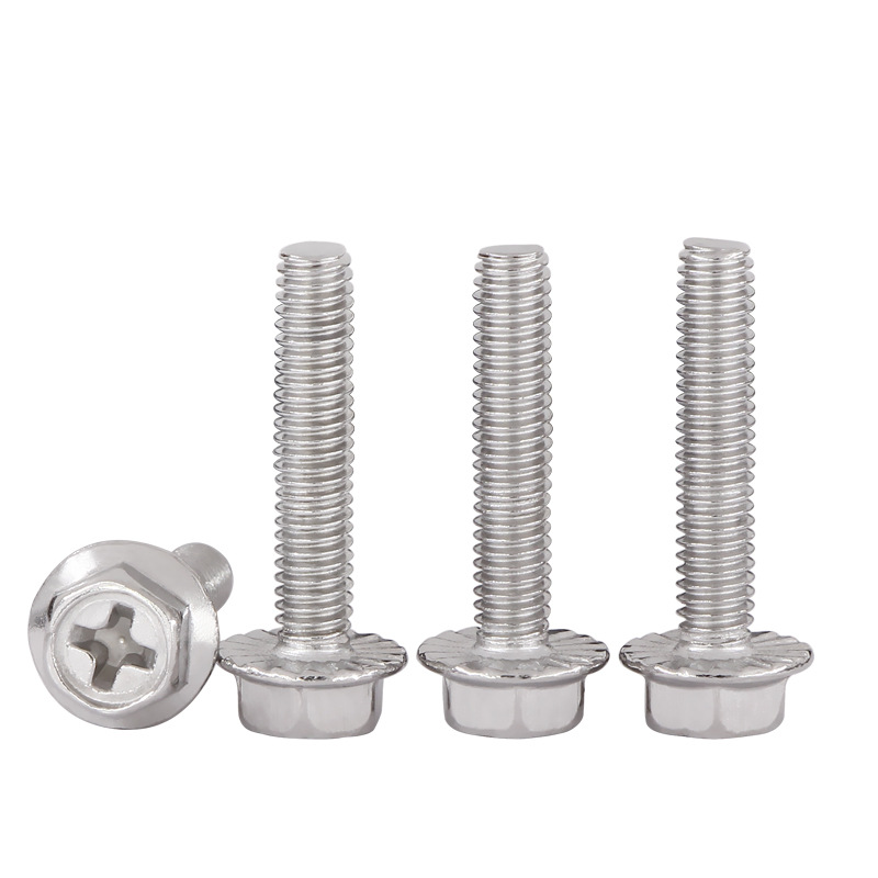 304 stainless steel hexagonal socket head set screw with pad, cross-type flange bolt and nut, slotted flange bolt and nut with anti-slip teeth