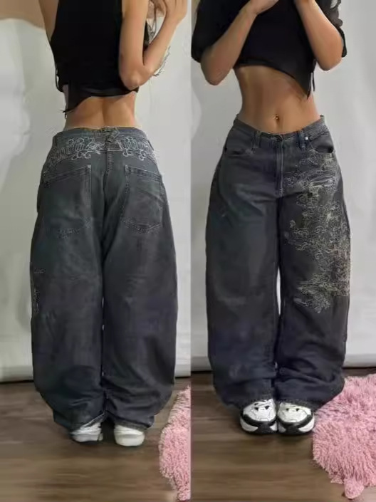 Cross-Border Factory Direct Sales of New Loose-Fitting Denim Embroidered Hip-Hop Casual Jeans, High Street Men's High-Waisted Hip-Hop Style Cross-Border Factory Direct Sales of New Loose-Fitting Denim Embroidered Hip-Hop Casual Jeans, High Street Men's High-Waisted Hip-Hop Style