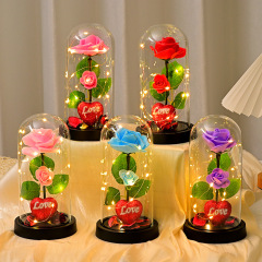 バラのプリザーブドフラワー、造花、ガラスカバー、装飾、バレンタインデーギフト、アクリルカバー、LEDライト、造花