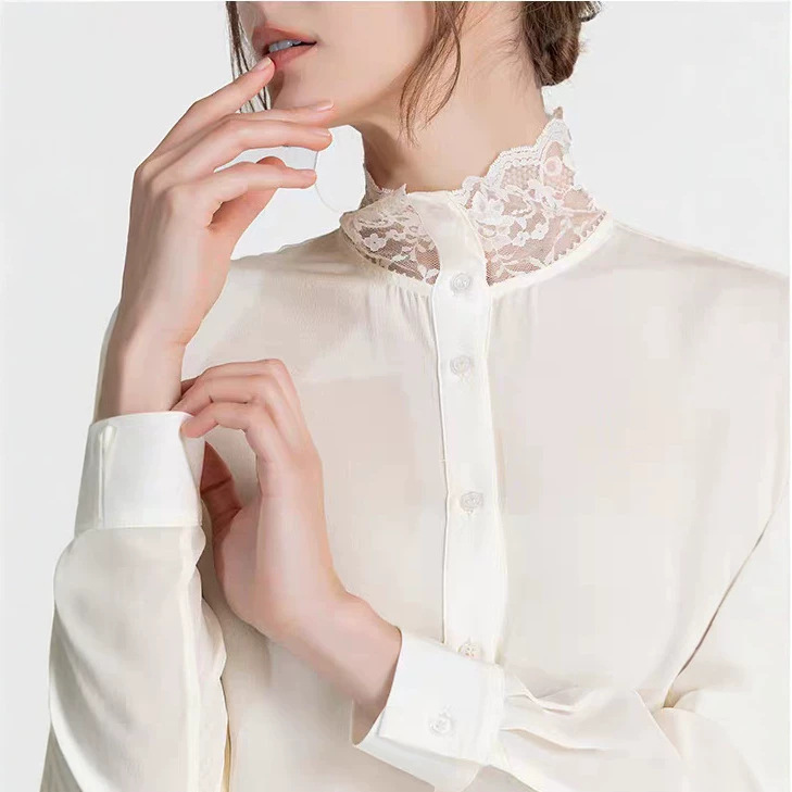 White Moonlight Elegant Lace Collar/Comfortable Silk Shirt for Women 2026 Autumn/Winter New Style Shenzhen Nanyou