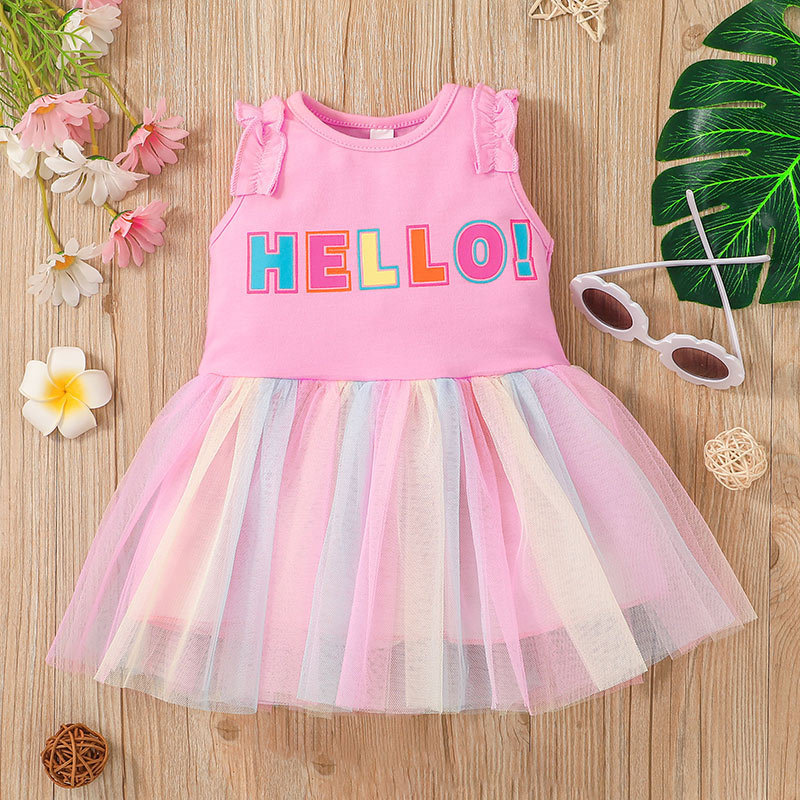 summer baby girl vest skirt letters wholesale dress cute little girl pink mesh skirtpicture2