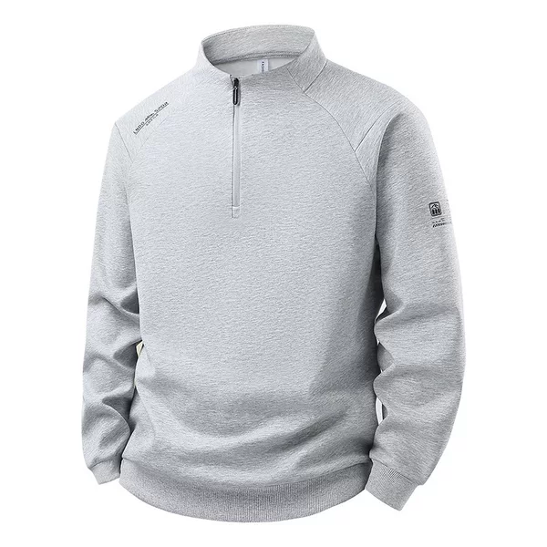 New Spring and Autumn Versatile Pullover Business Stand Collar Sports Sweatshirt, suitable for outerwear or layering, long-sleeved, half-zip, men's trendy cotton