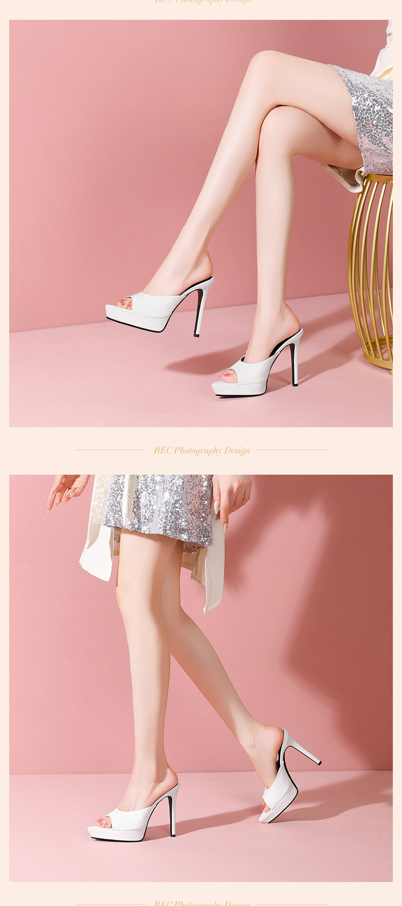 Sandal cao gót nữ mũi nhọn đế platform da thật gót 12 cm — Trắng 12cm chi tiết 9