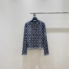 驴家秋冬新款经典老花圆领针织长袖时尚百搭明星同款简约百搭现货