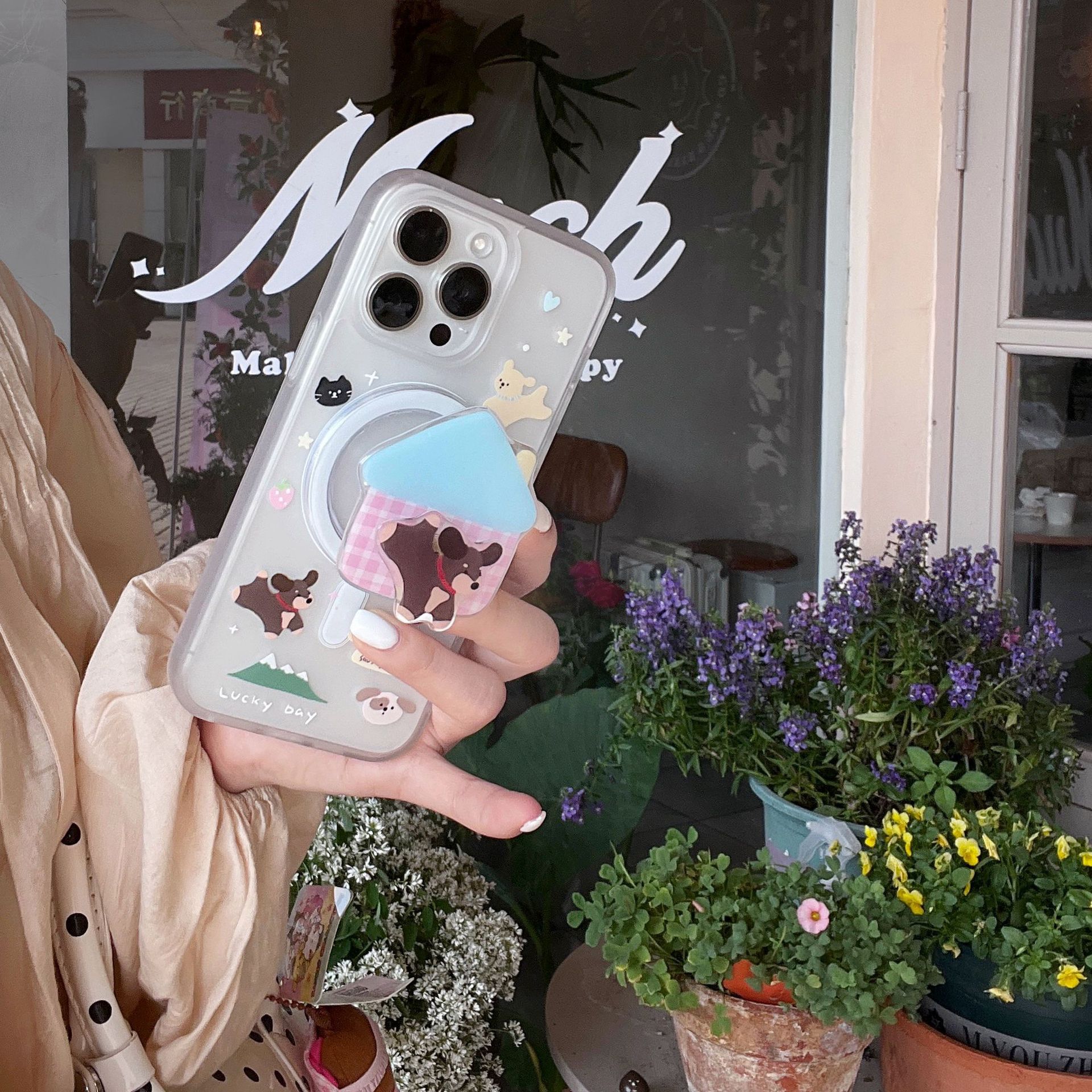 Cartoon House Dachshund Dog para iPhone16 funda para teléfono móvil 15ProMax nicho 14Pro atracción magnética 13 nuevo 16P