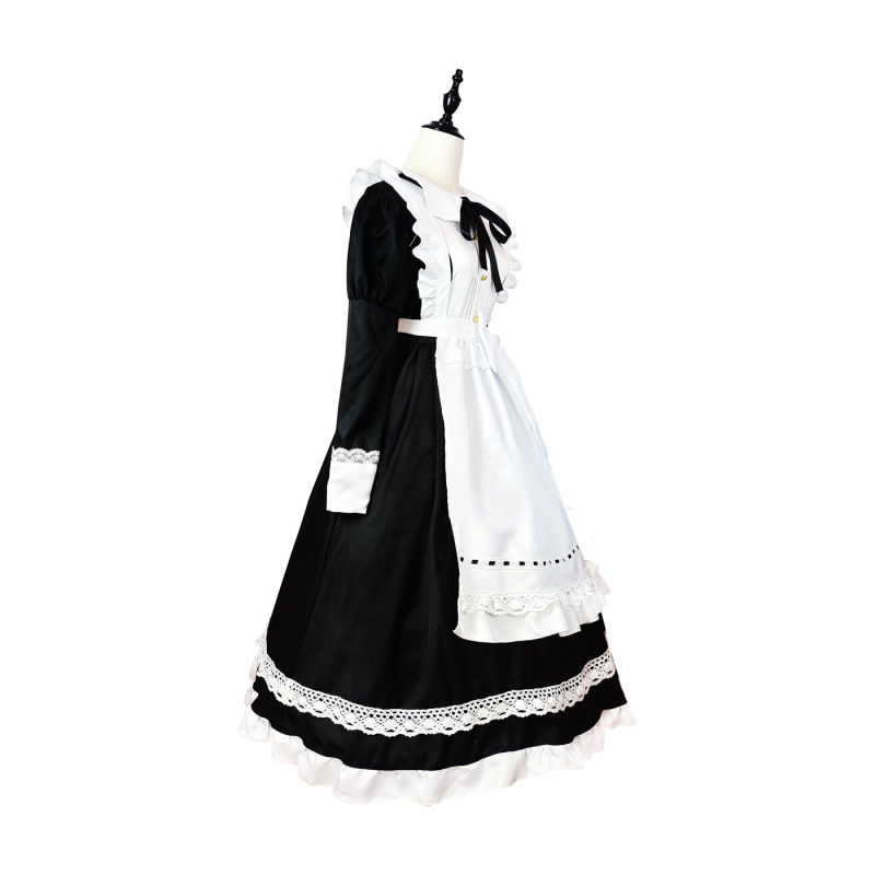 伝統的なメイドのロングスカートの長袖のメイド服の偽娘のイギリスの執事のコスプレの日系の制服のかわいいワンピース|undefined