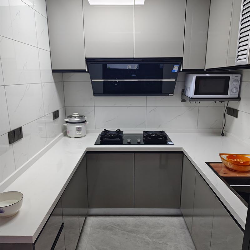 J4C上海翻新厨房灶台一体整体橱柜晶钢门板石英石不锈钢台面全屋