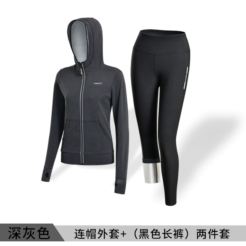 Sports set running suit, hooded or stand-collar jacket with leggings, plus sizes S–3XL