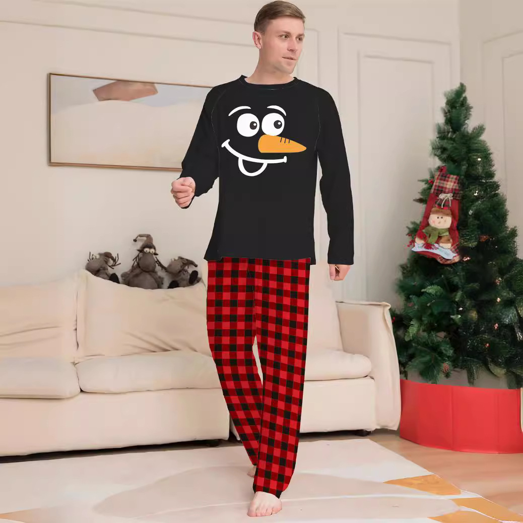 Christmas Cartoon plaid Christmas family dress printed home dress pajamas_viptrois.com