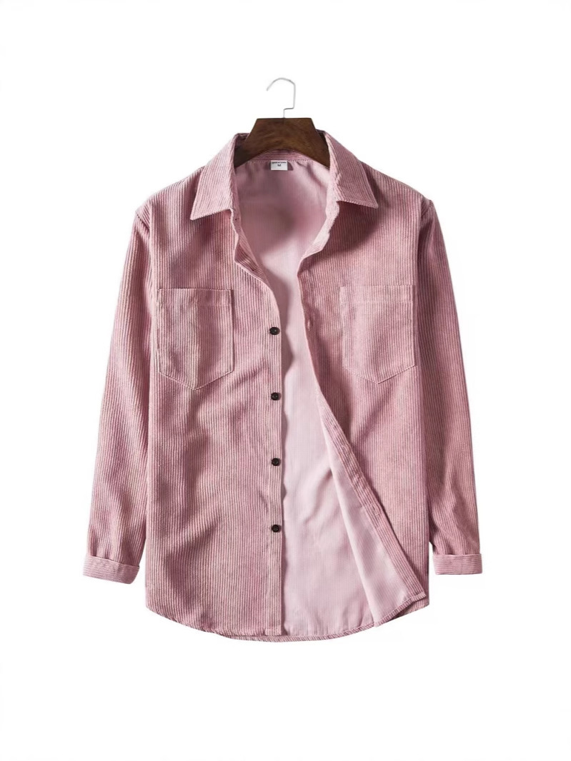 ヨーロッパとアメリカのクロスボーダー秋の新作メンズ無地コーデュロイ長袖シャツ若者のファッショントレンドカジュアルシャツ