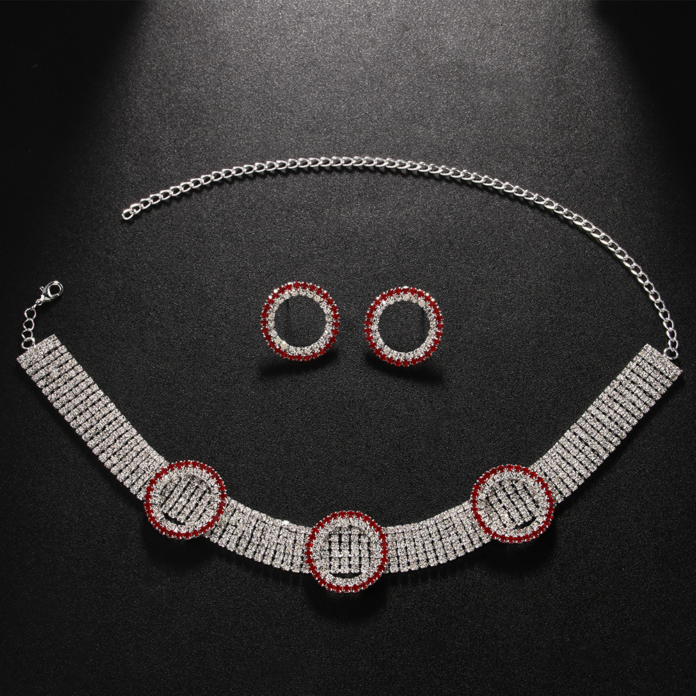 Nueva moda círculo en forma de traje de joyería de alto grado rhinestone collar accesorios simples para las mujeres conjunto de joyas