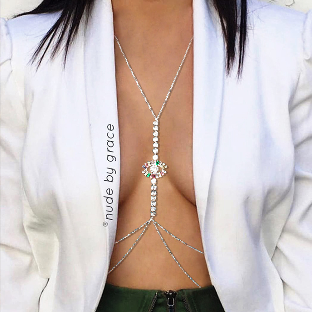 Cross-border necklace accessories for women, fashionable and sexy zircon crystal devil eye bikini beach body chain in European and American styles
