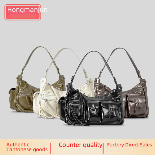 Large Capacity Multi-Pocket Motorbike Bag for Women, Unique Design PU Single-Shoulder Crossbody Bag, Y2K Hot Girl Asymmetrical Style Underarm Bag