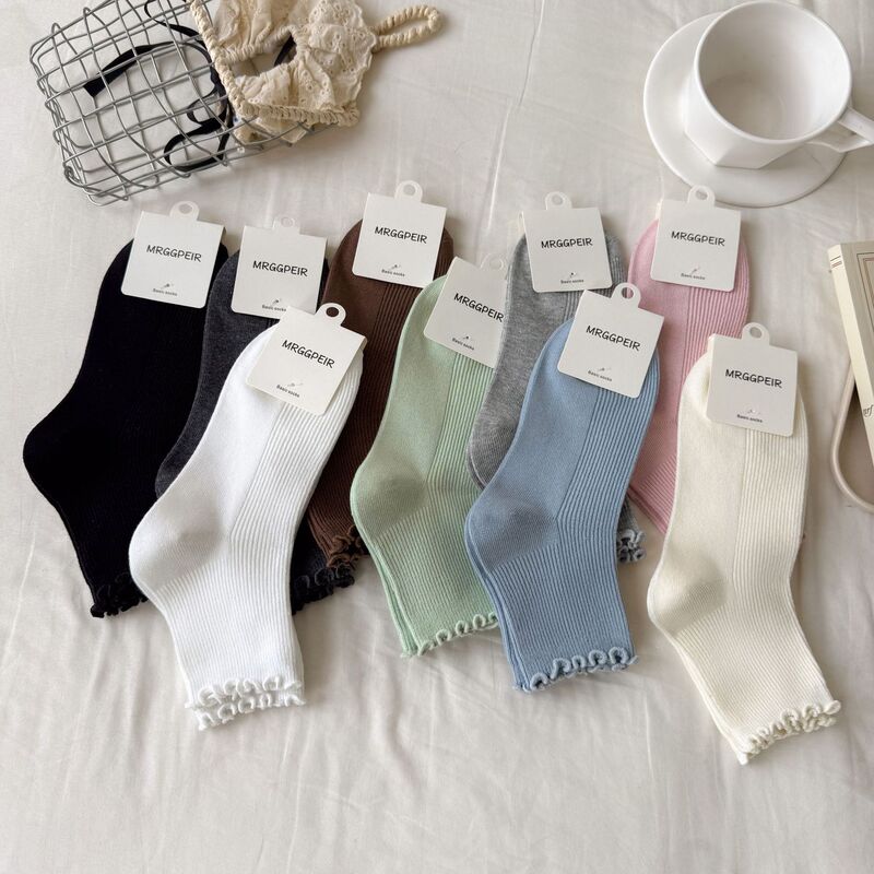 High-Quality Short Socks, Double-Needle Craftsmanship, Ruffled Edges That Don'T Squeeze the Feet, New Spring/Summer Product, No Thread Ends, Comfortable Cotton Socks for Women