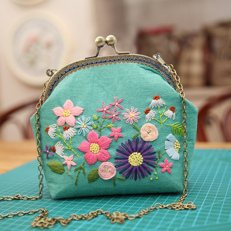 Bolso de mano bordado DIY, con estructura metálica, estilo Lu, artesanal, al por mayor