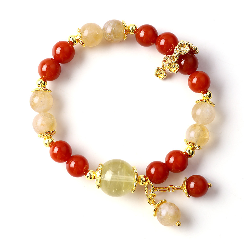 Ágata rojo natural cristal amarillo color de brazalete 8mm cuentas pulsera de anillo nuevo estilo chino joyas de ágata al por mayor