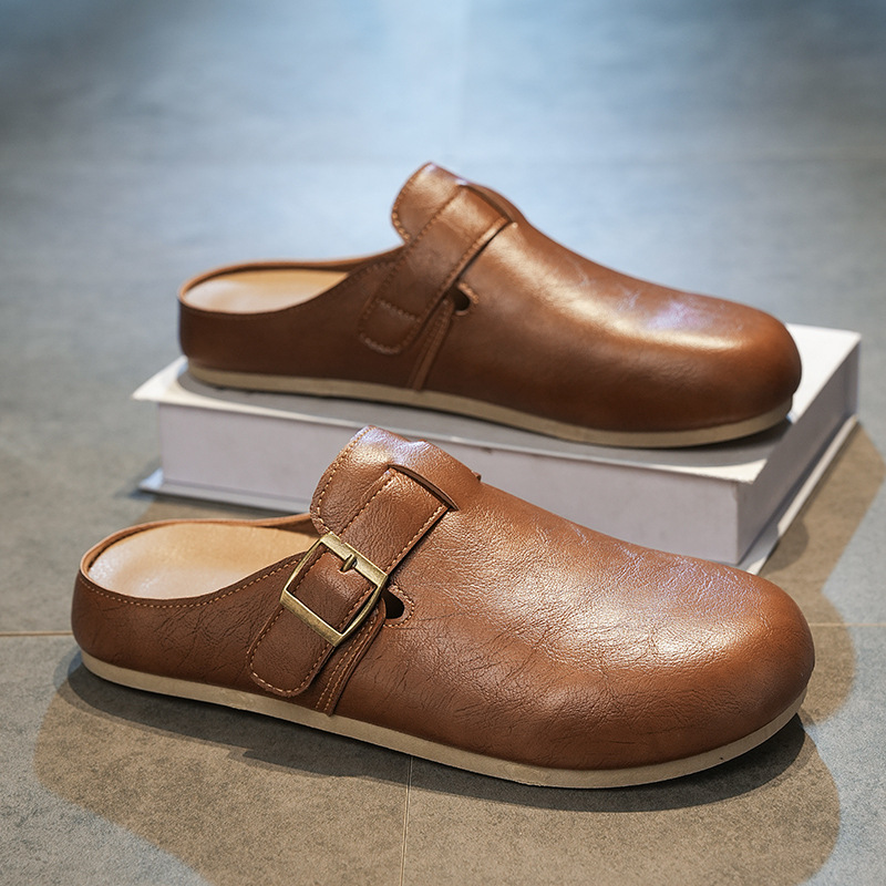 Extra-large size old money style mule slippers for men, suitable for summer outdoor wear, office casual slip-ons, couple's closed-toe Birkenstock shoes