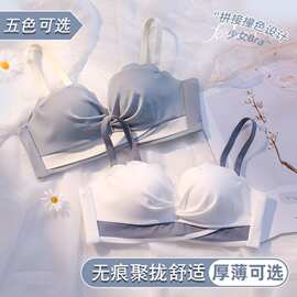 内衣少女胸无钢圈上托聚拢收副乳防下垂防滑调整型无肩带文胸套装