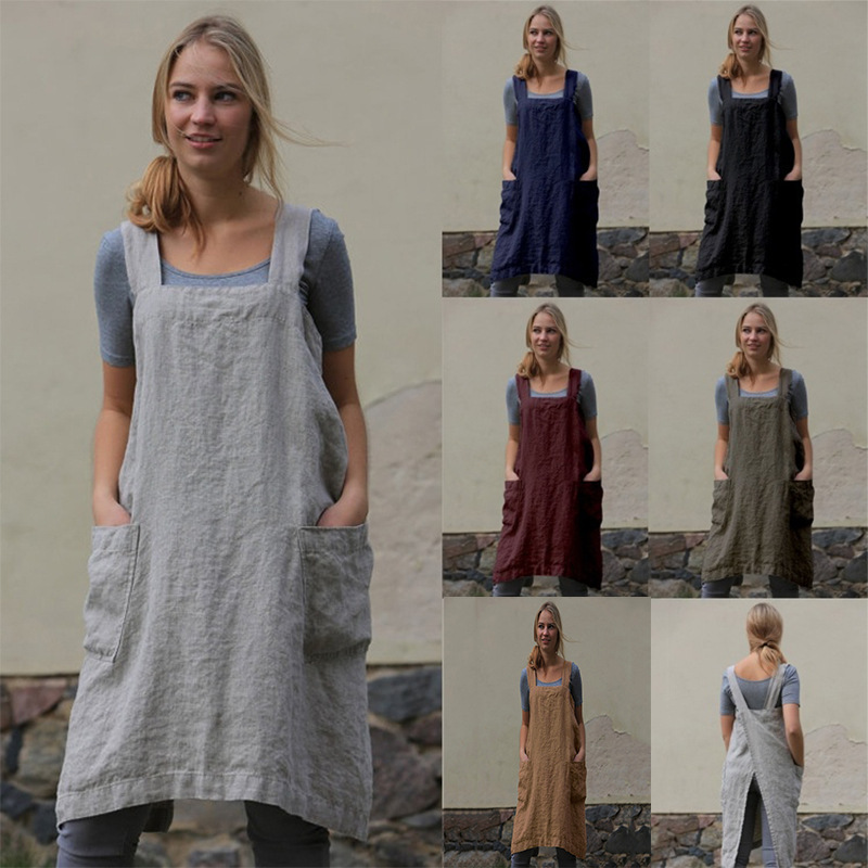 Foreign Trade Amazon Cross-border AliExpress ebay Women's Cotton and Linen Apron Long Wai Home Clothes Loose Long dress Foreign Trade Amazon Cross-border AliExpress ebay Women's Cotton and Linen Apron Long Wai Home Clothes Loose Long dress