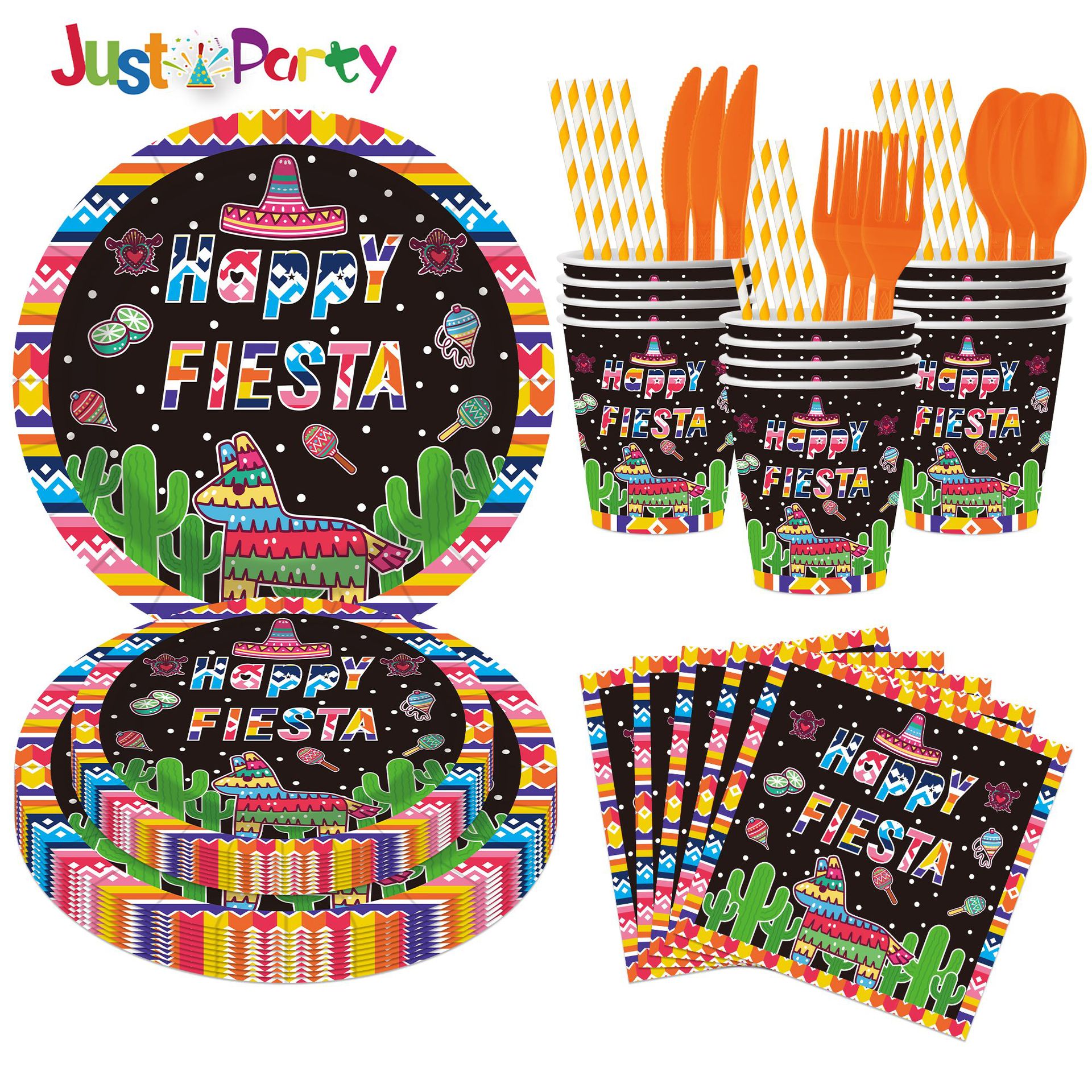 Carnaval mexicano decoración de fiesta temática de carnaval bandeja de papel desechable taza de papel toallas set de cubiertos de fiesta