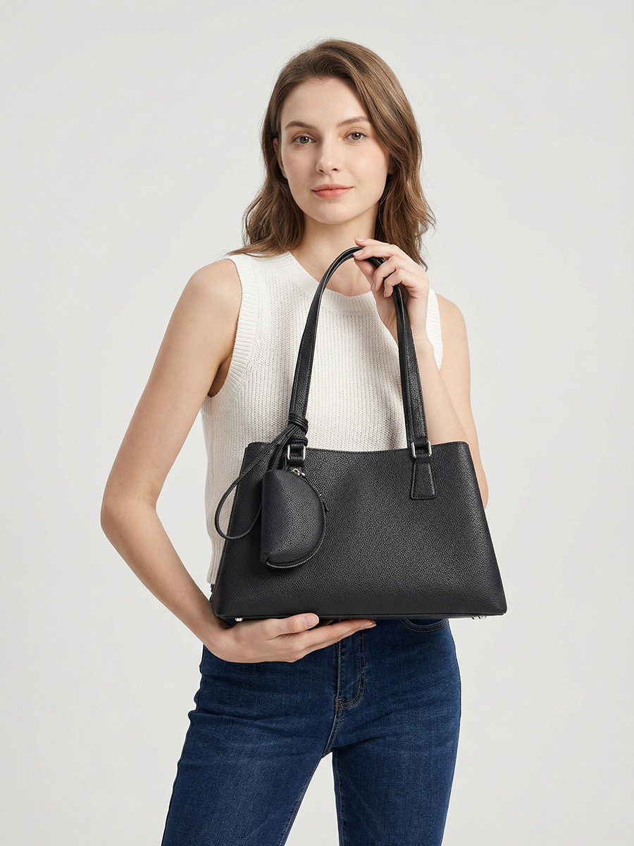 Bolso Bandolera de Cuero de Piel de Vaca de Primera Capa Suave con Cremallera para Mujer image 1
