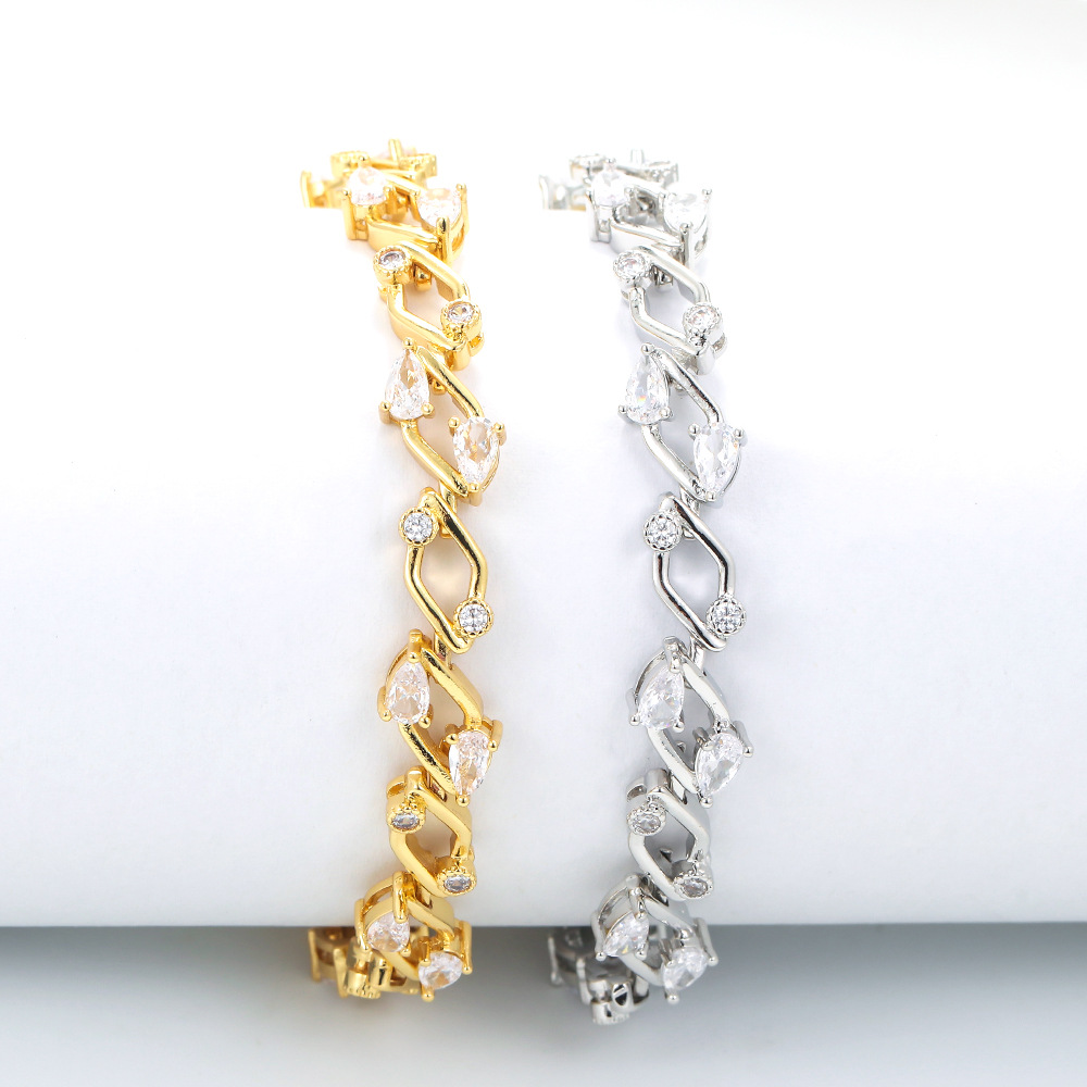 16g Weight Fashion Irregular Rhombus Inlaid Zircon Copper Bracelet Wholesale