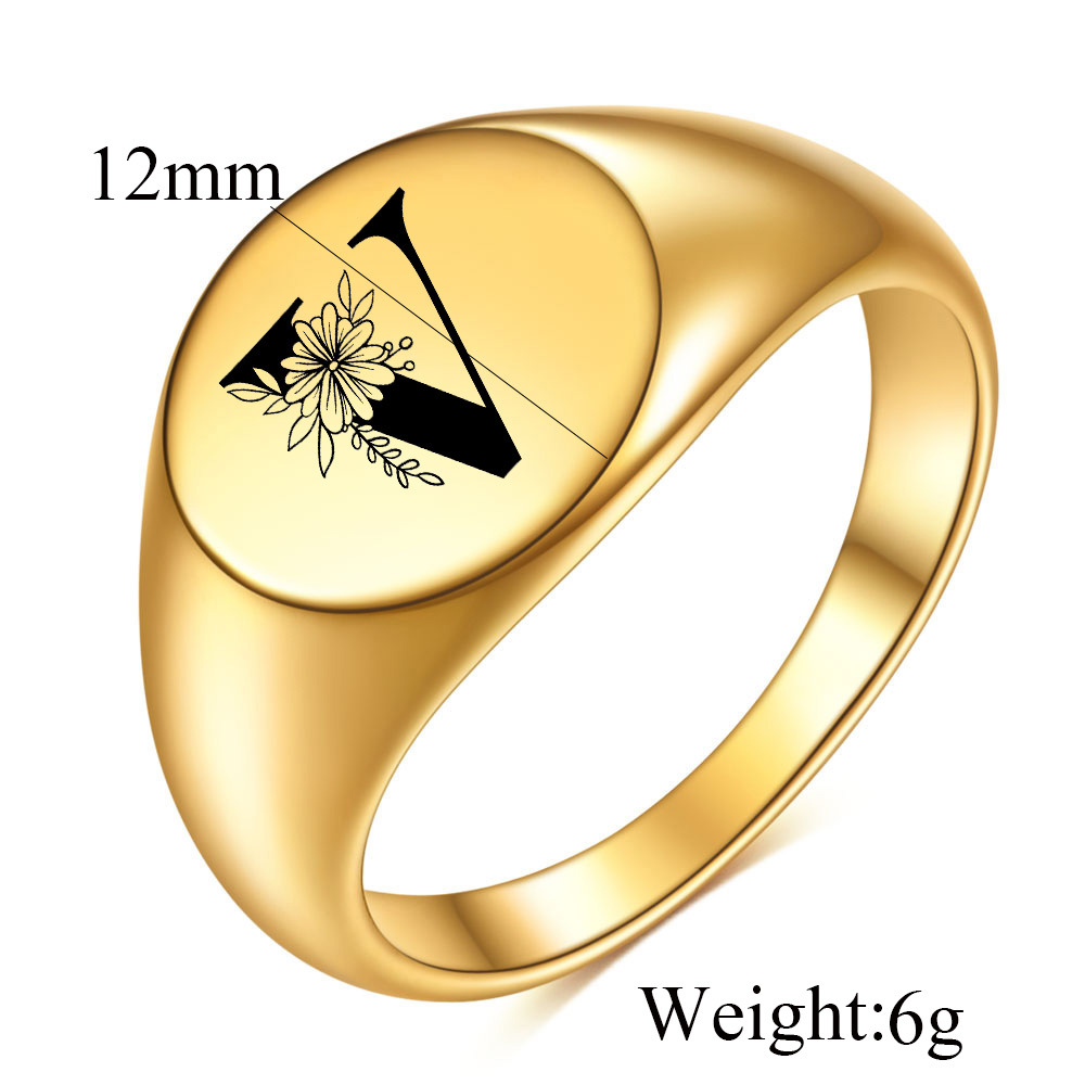 Retro Letter Flower Stainless Steel Plating Rings