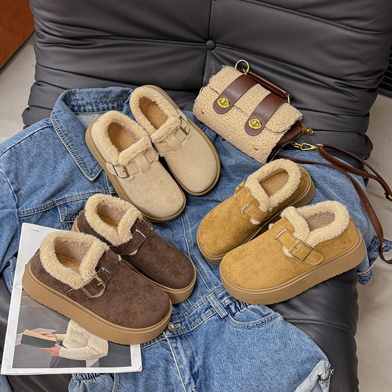 Zapatos de invierno de mujer de altura aumentada 2025 nuevos zapatos de nieve de calentamiento de lana de calentamiento de un pie zapatos de algodón de calentamiento