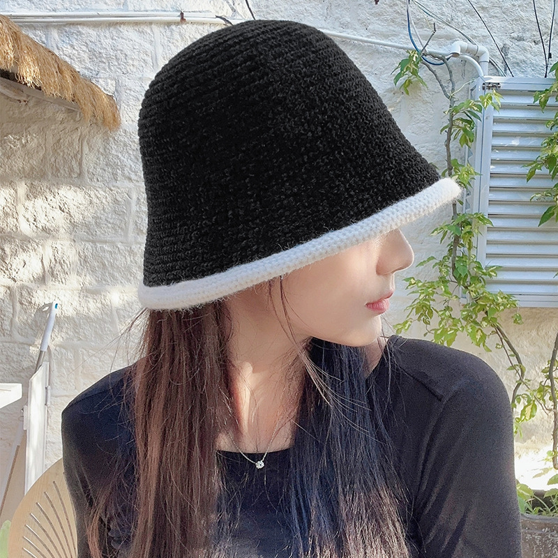 Sombrero de pescador para mujer nuevo Otoño e Invierno Cordero felpa color a juego sombrero de cubo estilo japonés todo partido cálido a prueba de sol sombrero de lavabo de punto