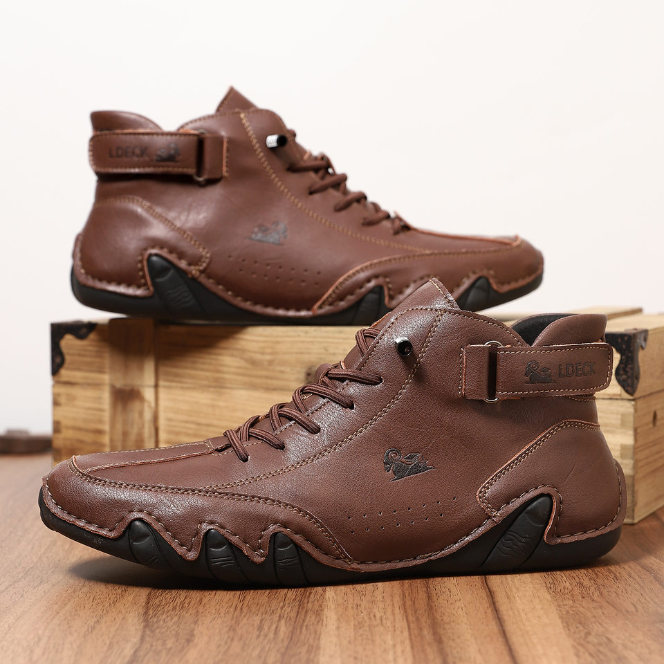 Bốt Martin nam cổ cao dáng ngắn, mũi tròn, đế bằng, phong cách thường ngày — C8008 màu kaki, C8008 màu xám, C8008 màu đen, F8008 Màu xanh lá cây