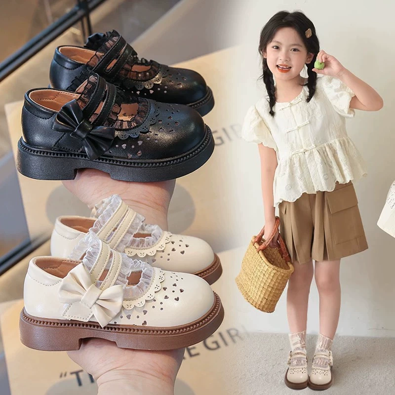Обувь для девочек Обувь для принцессы 2025 новый весна-лето для девочек малышка мягкая подошва маленькая девочка черная кожаная обувь одиночная обувь