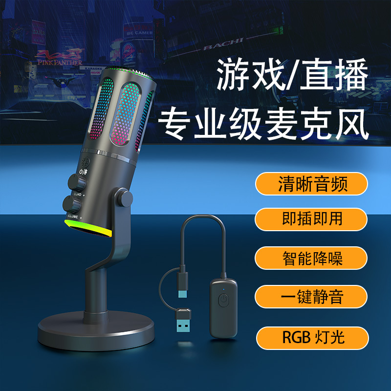 Cross-Border Wireless Microphone Noise Reduction Microphone Computer Desktop Karaoke USB Laptop Streamer Live Broadcast Sound Card Microphone