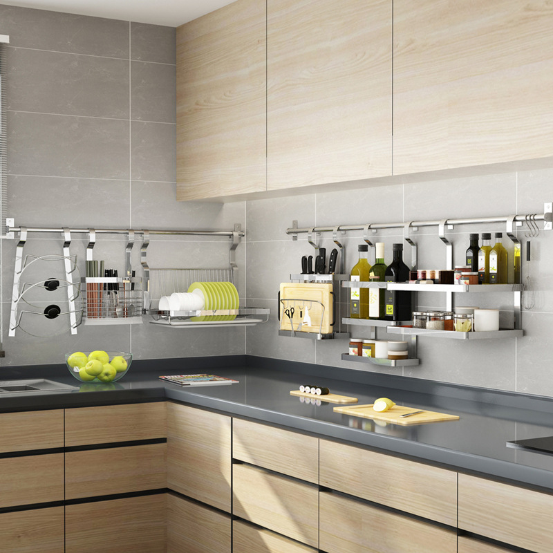 Estante de cocina de acero inoxidable montado en la pared libre de perforación para colgar en la pared estante de la barra estante del cuchillo Placa de tazón de aceite y sal salsa estante de almacenamiento