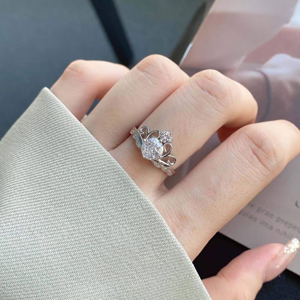 Elegant Crown Sterling Silver Plating Zircon Open Ring