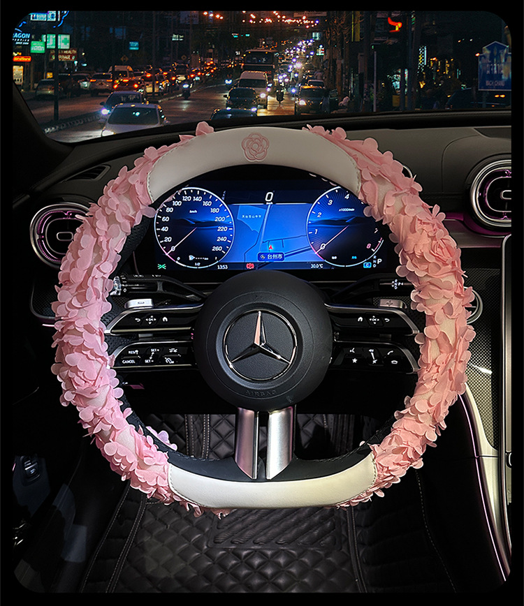 2025 Goddess Exclusive Car Steering Wheel Cover Lace Petal Light Luxury Chanel Style Decorative Cover Round D Shape