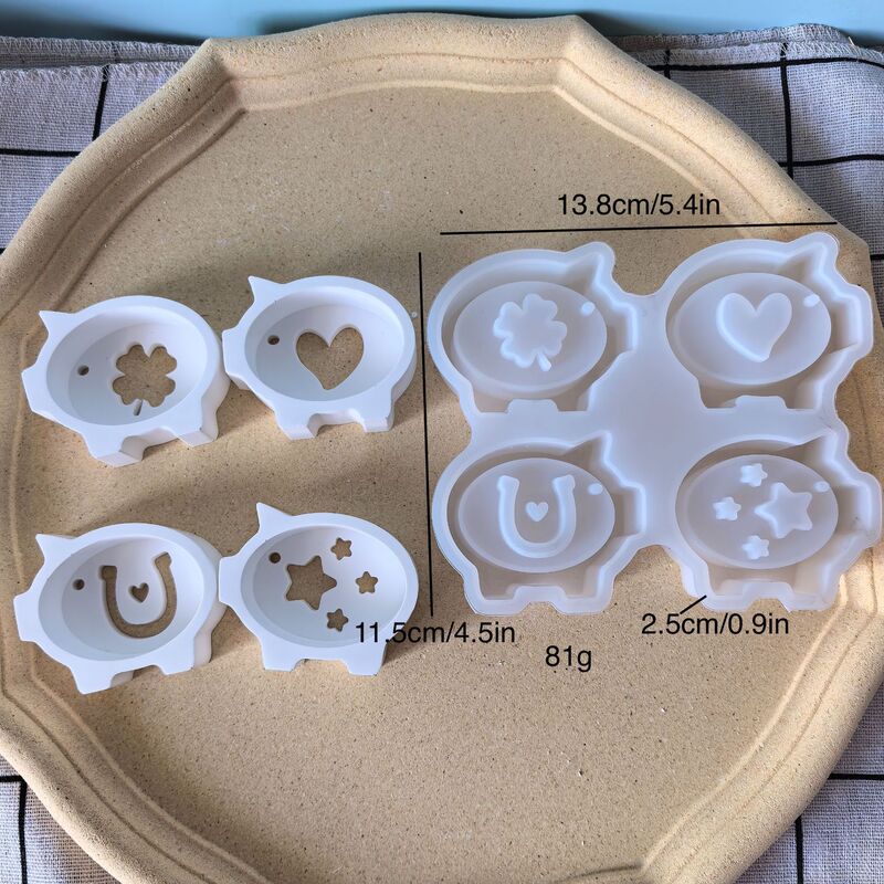 4连小猪摆件硅胶模具新年幸运猪四叶草马蹄铁氛围灯石膏滴胶模具|undefined
