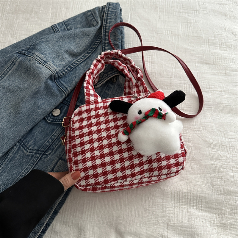 Bolsos de Navidad de otoño e invierno para mujer 2024 nuevo bolso de mensajero dulce y fresco, bolso de hombro, bolso de lana, bolso de lana lindo