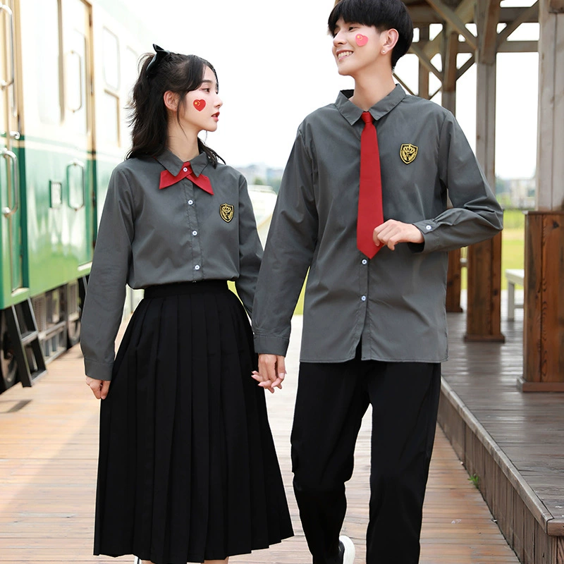 Осенний студенческий стиль Корейская форма для выпускных классов ins Спортивная школьная форма для встреч костюм серая рубашка Длинная юбка костюм студента средней школы