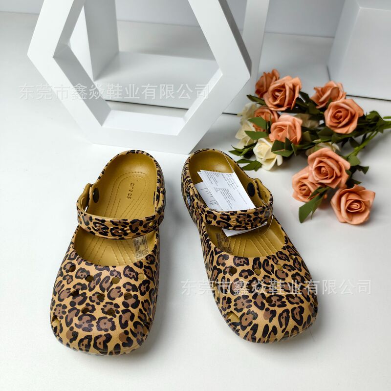 Cross Clogs Women's Shoes Ballet Shoes Leopard Print Dance Shoes Nurse Shoes Slip-On Flat Beach Sandals