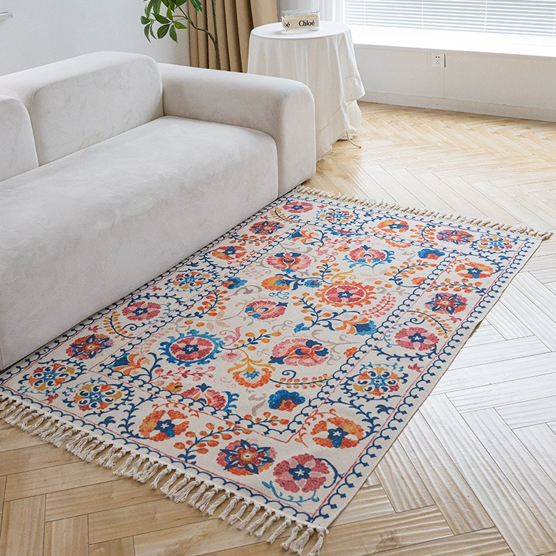 Хлопковый и льняной коврик в этническом стиле гостиная диван ковер спальня прикроватный длинный коврик богемный стиль машинная стирка