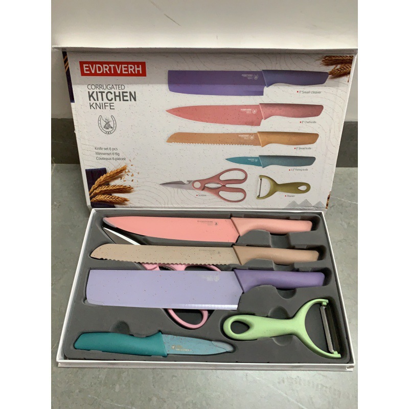 Stainless steel kitchen wheat orange straw six-piece knife set full set color macaron Western kitchen knife chef knife kitchen knife