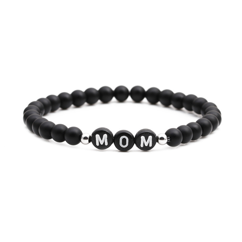 Comercio exterior transfronterizo Amazon 6mm negro esmerilado piedra pulsera europeo y americano 26 letras inglesas pulsera con cuentas fabricante
