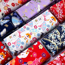 猫布料烫金和风棉布秋田犬纯棉服装面料和服汉服浴袍手工布头