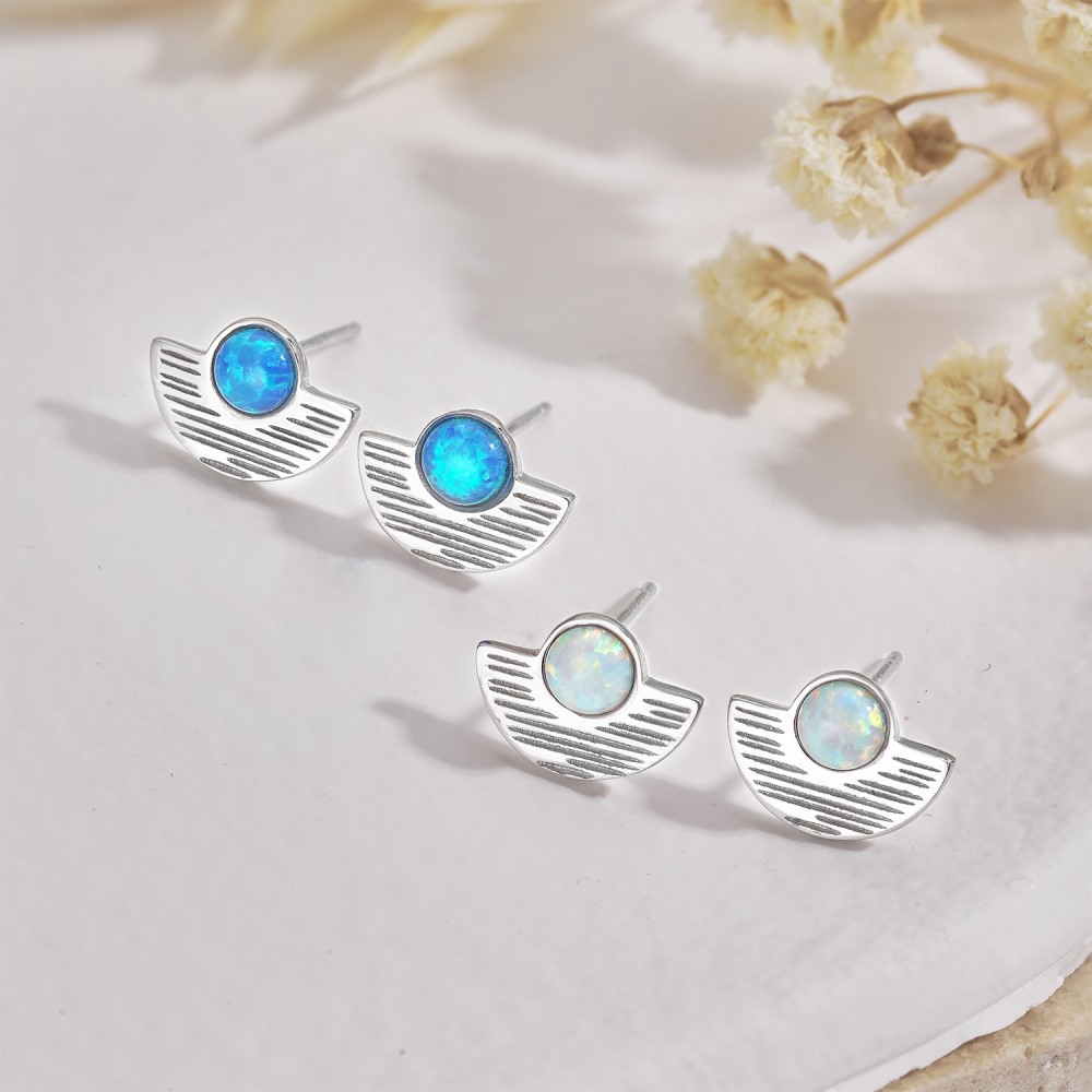 Vintage Style Sector Sterling Silver Plating Opal Ear Studs 1 Pair display picture 5