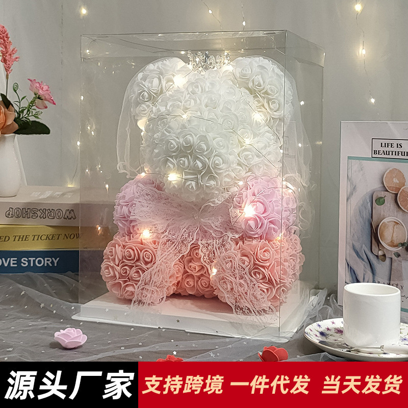 Oso de Rosas Preservadas, Regalo para el Día de San Valentín, Festival Qixi, Regalo de Cumpleaños para Novia, Oso Degradado, Oso de Espuma Floral PE