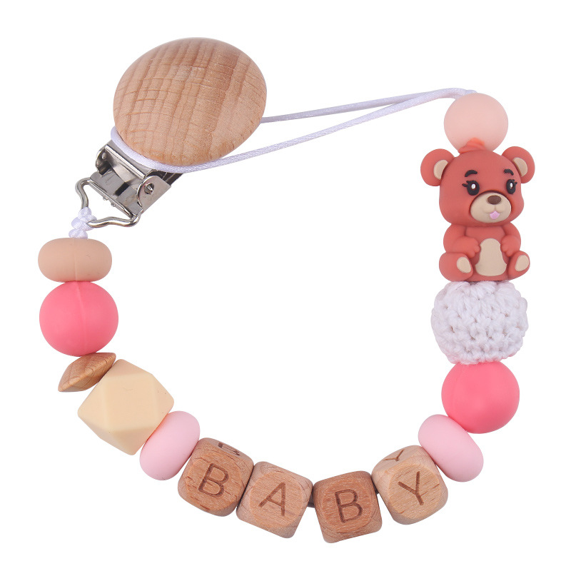 Productos para niños pequeños clip de tetina de beech creativo caricatura bebé 3D oso de silicona mordida de dientes molares tetina cadena anti-caída cadena