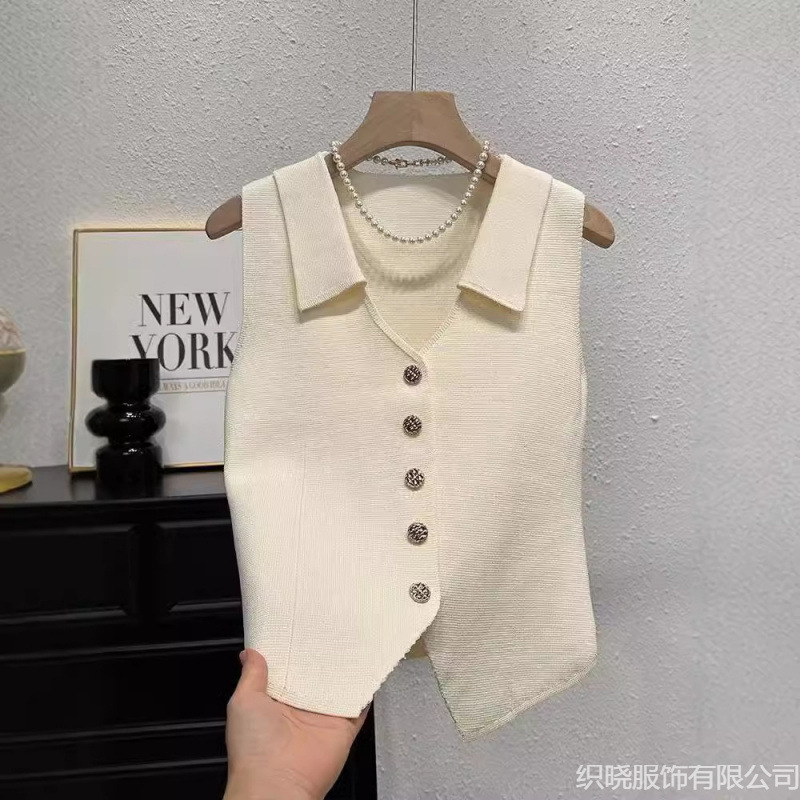 V-Neck Slim-Fit Slimming Sleeveless Top Women's Summer French High-Level Knitted Cardigan All-Match Vest Small Shirt V-Neck Slim-Fit Slimming Sleeveless Top Women's Summer French High-Level Knitted Cardigan All-Match Vest Small Shirt