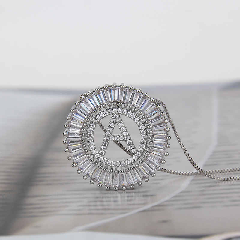platinum 26 English alphabet inlaid zirconium necklace